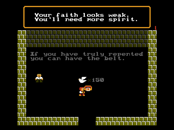 In-game text explicitly links the player's "spirit points" with concepts of faith and repentance.