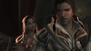 Paola interacting with a young Ezio Auditore