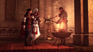 Ezio and Machiavelli inducting Claudia into the Asassins