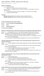 Figure 2: Specs/Rubric for Twine Interactive History
